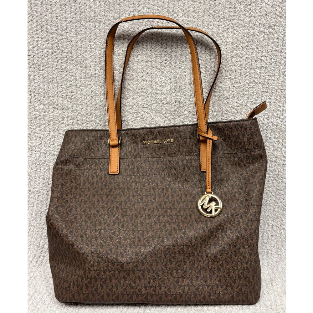 Michael Kors Brown Logo Print Medium Tote Purse #80172